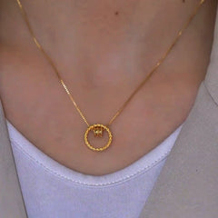 Sterling Silver Luxury Small Waist Circle Necklace worn to showcase its length and pendant detail