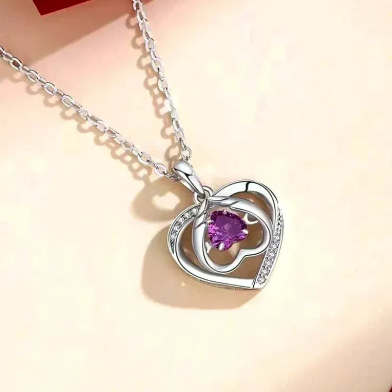 Sterling Silver Luxury Zircon Diamond Heart-Beat Necklace worn to showcase its length and pendant detail