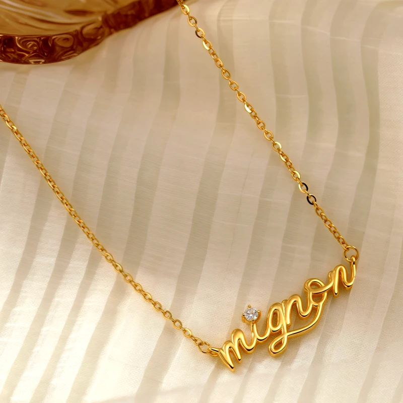 Sterling Silver Luxury Zircon Diamond Mignon Necklace worn to showcase its length and pendant detail