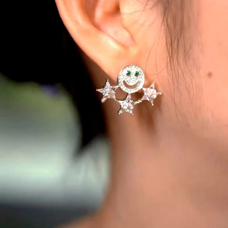 Close-up detail of the sparkling zircons and plating on the Star Drop Earrings