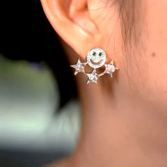 Close-up detail of the sparkling zircons and plating on the Star Drop Earrings