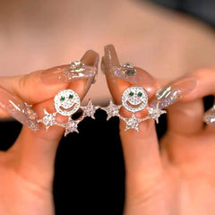 Sterling Silver Luxury Zircon Diamond Smile face Star Earrings - elegant Star Drop Earrings