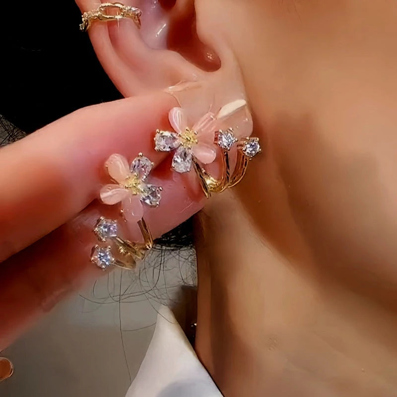 Sterling Silver Luxury Zircon Flower Studs - elegant Zircon Flower Studs