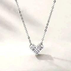 Detailed view of the Sterling Silver Luxury Zircon Geometric Heart Clavicle Necklace chain and pendant