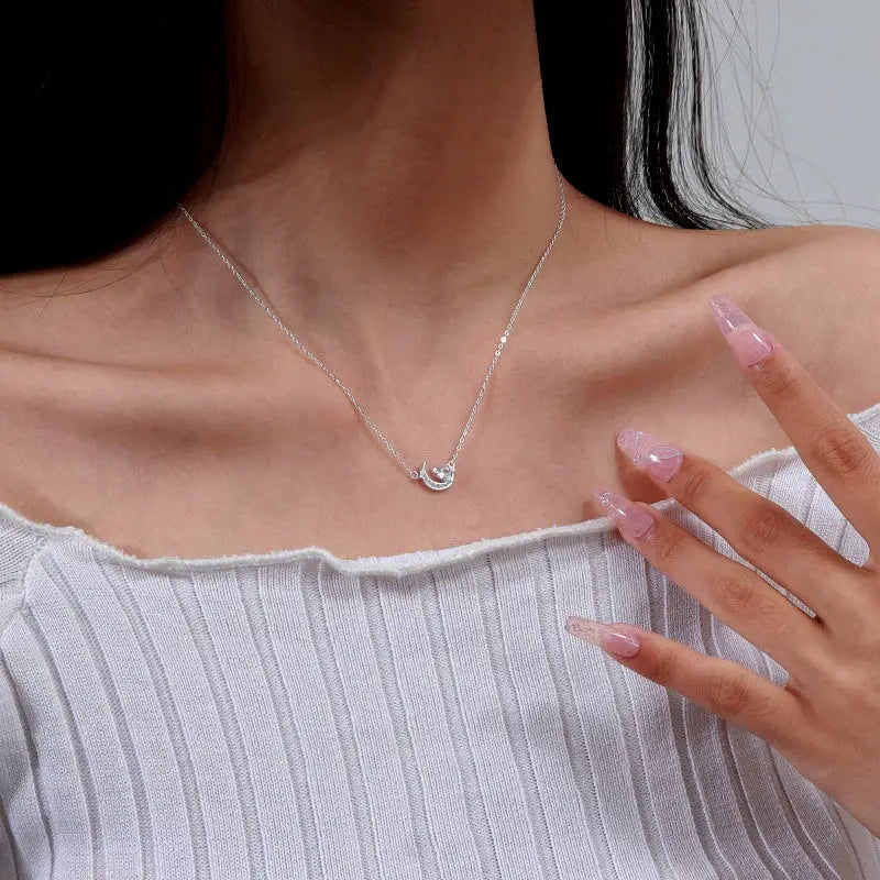 Sterling Silver Luxury Zircon Moon Heart Necklace - beautiful Moon Heart Necklace