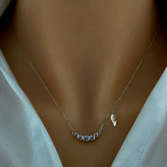 Sterling Silver Luxury Zircon Necklace worn to showcase its length and pendant detail