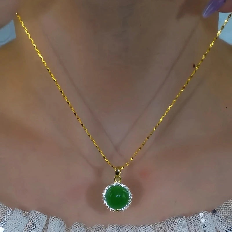 Sterling Silver Luxury Zircon Round Chalcedony Necklace - beautiful Chalcedony Pendant Necklace