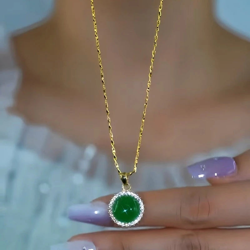 Close-up of the pendant and clasp on the Chalcedony Pendant Necklace