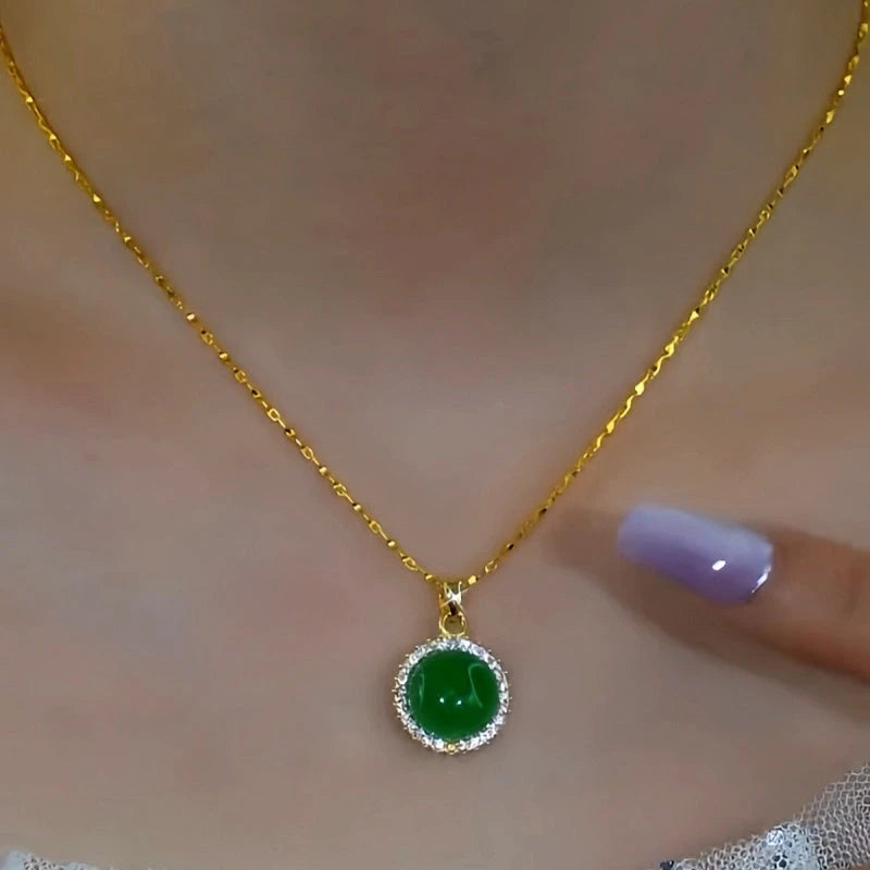 Sterling Silver Luxury Zircon Round Chalcedony Necklace worn to showcase its length and pendant detail