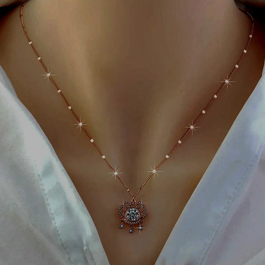 Sterling Silver Luxury Zircon Ruyi Peace Lock Necklace - beautiful Ruyi Lock Necklace