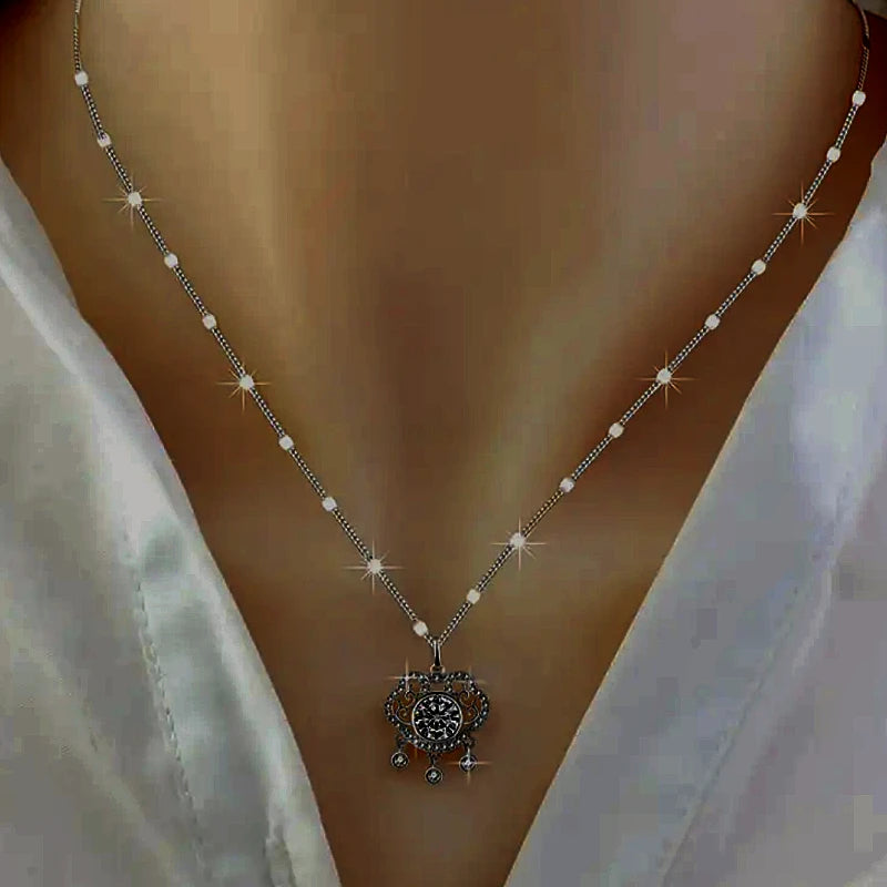 Detailed view of the Sterling Silver Luxury Zircon Ruyi Peace Lock Necklace chain and pendant