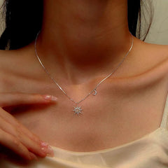 Sterling Silver Luxury Zircon Star And Moon Necklace - beautiful Star and Moon Necklace