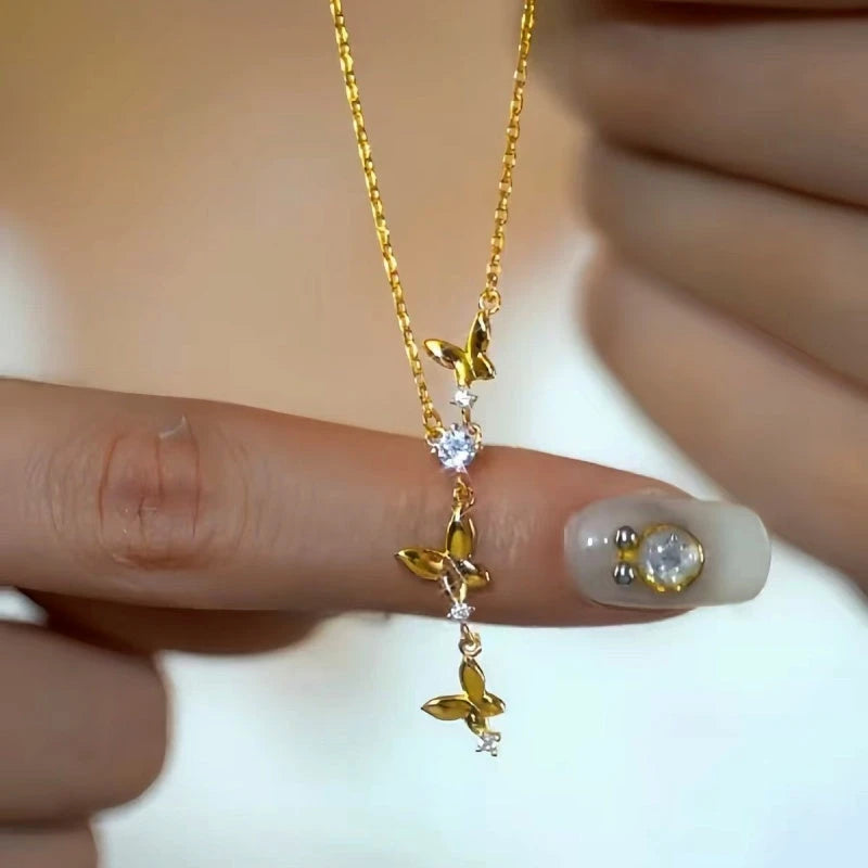 Sterling Silver Luxury Zircon Tassel Butterfly Clavicle Necklace - beautiful Butterfly Tassel Necklace