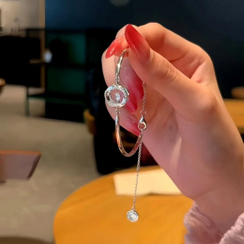 Full view of the elegant Sterling Silver Mobius Arc-Shaped Smart Bracelet