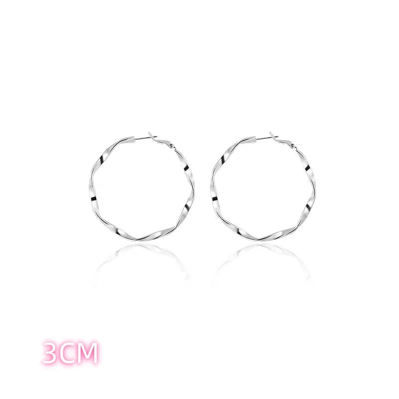 3cm Silver Twisted Hoop Earrings, Small Minimalist Women's Fashion Circle Earrings