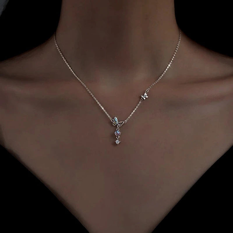 Close-up of the pendant and clasp on the Moonstone Butterfly Necklace