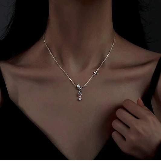 Sterling Silver Moonstone Butterfly Tassel Necklace - beautiful Moonstone Butterfly Necklace