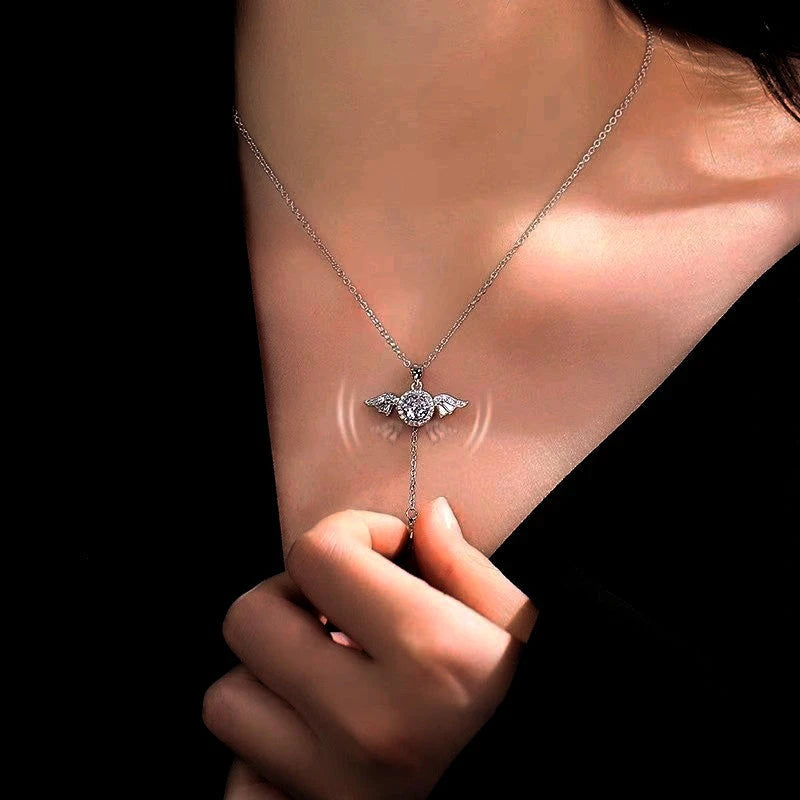 Sterling Silver Moving Angel Heart Wings Necklaces - beautiful Angel Wings Necklace