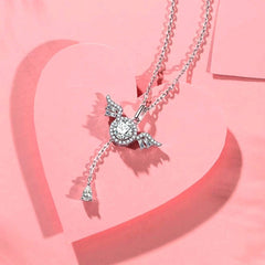Sterling Silver Moving Angel Heart Wings Necklaces worn to showcase its length and pendant detail