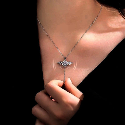 Sterling Silver Moving Angel Heart Wings Necklaces - beautiful Angel Wings Necklace