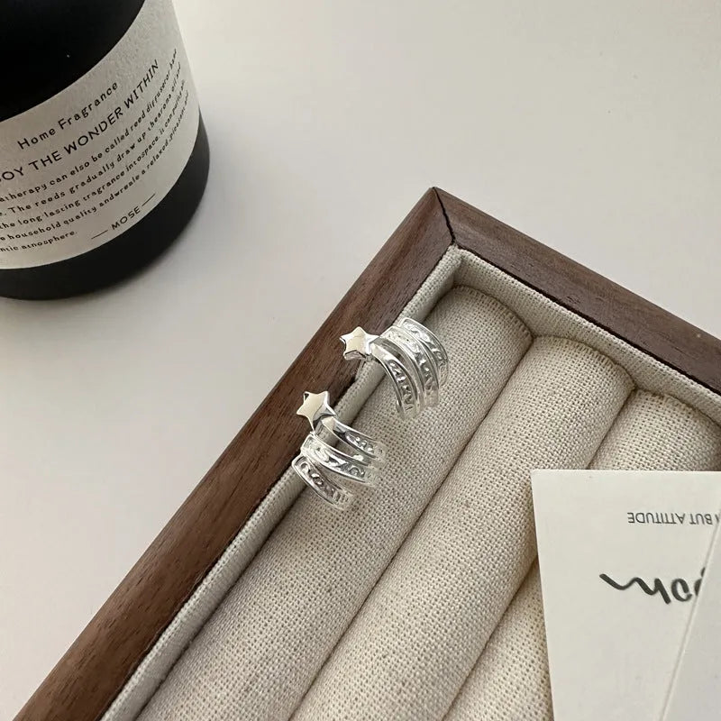 Sterling Silver Multi-Layer Arc Design Stud Earrings - elegant Arc Stud Earrings