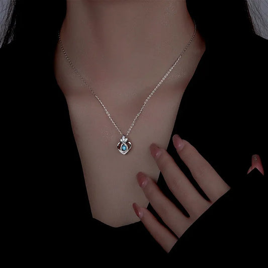 Sterling Silver Ocean Heart Crown Necklace - beautiful Ocean Heart Necklace