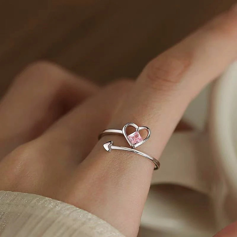 Sterling Silver Pink Diamond Heart Rings - stunning Pink Heart Ring
