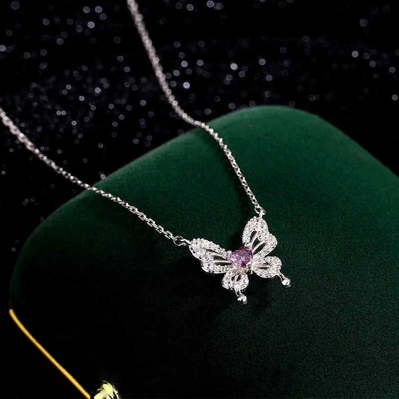 Close-up of the pendant and clasp on the Butterfly Heart Necklace