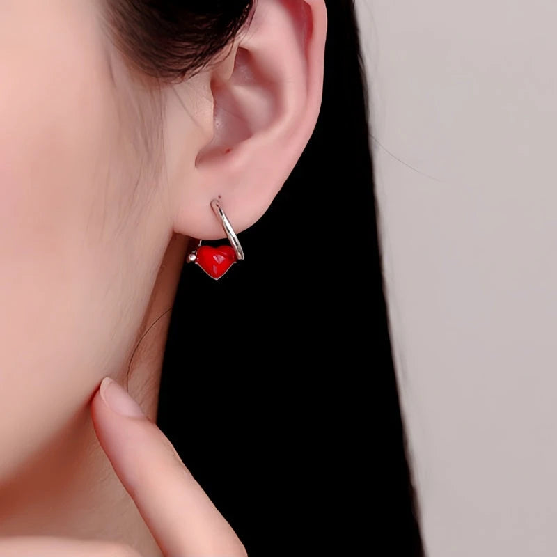 Sterling Silver Red Heart Earrings - elegant Red Heart Earrings