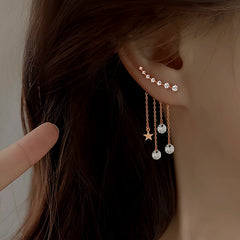 Sterling Silver Rose Golden Elegant Zircon Diamond Star Tassel Earrings - elegant Star Tassel Earrings