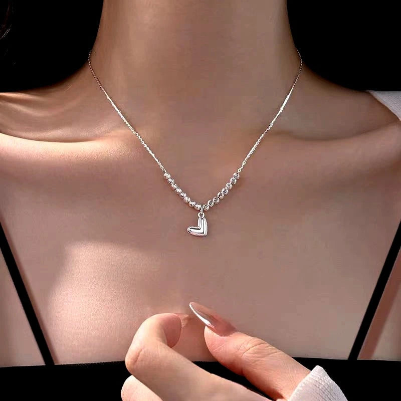 Sterling Silver Round Bead Heart Necklaces - beautiful Bead Heart Necklace