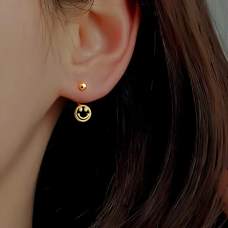 Sterling Silver Screw Smail Face Jacket Earrings - elegant Smile Face Ear Jackets