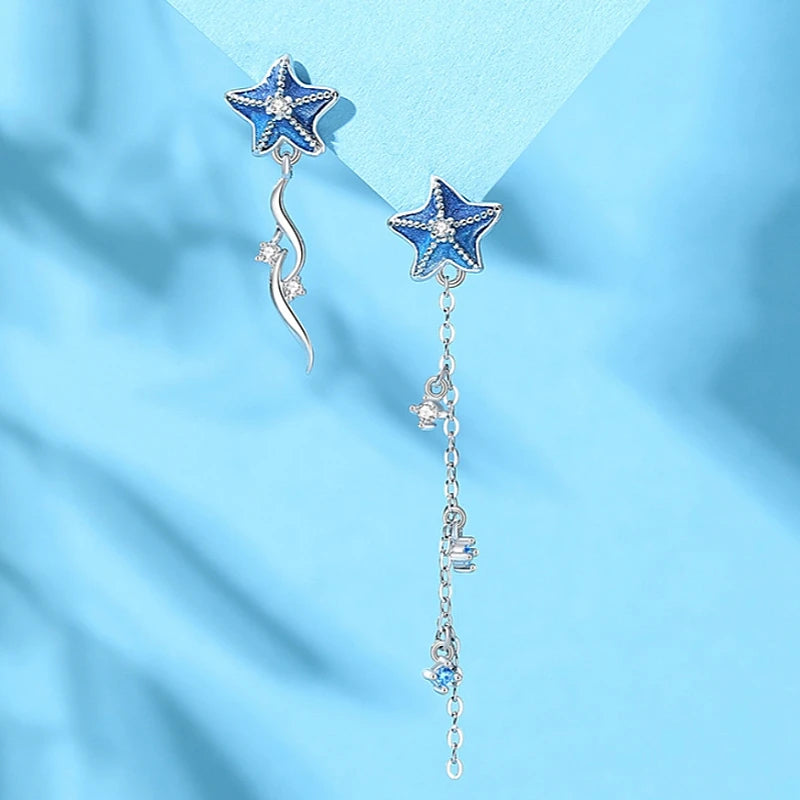Angled view of the Sterling Silver Sea Star Necklace And Earrings