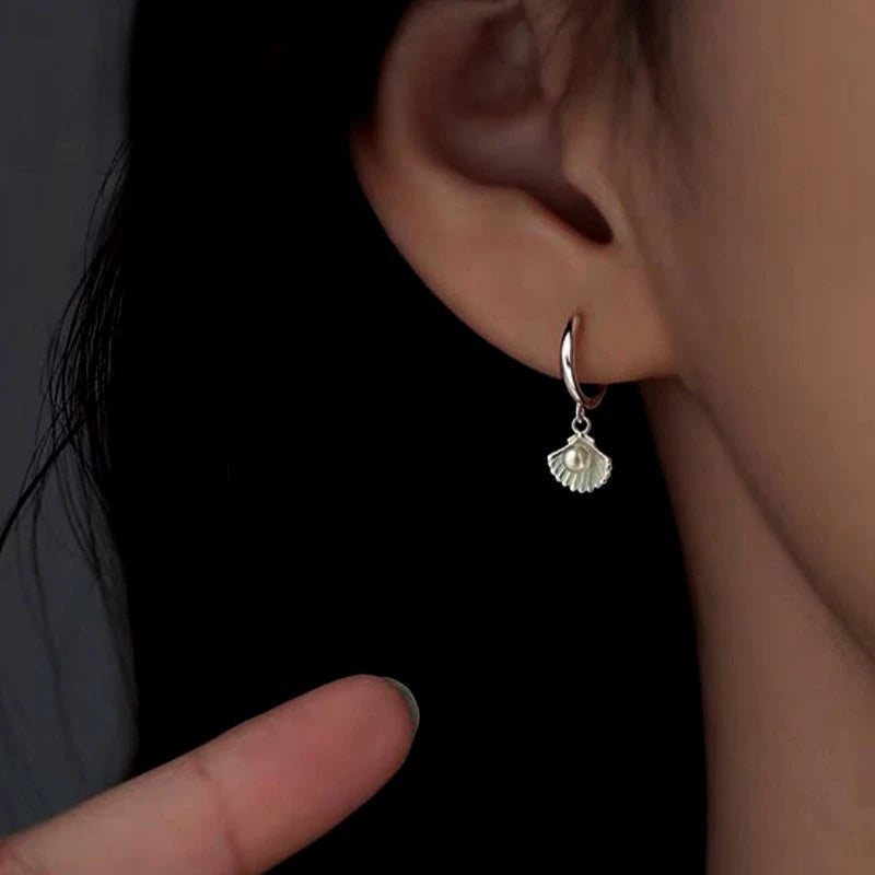 Sterling Silver Shell Pearl Earrings - elegant Seashell Pearl Earrings