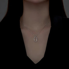 Sterling Silver Simple Geometric Oval Necklace - beautiful Geometric Oval Necklace
