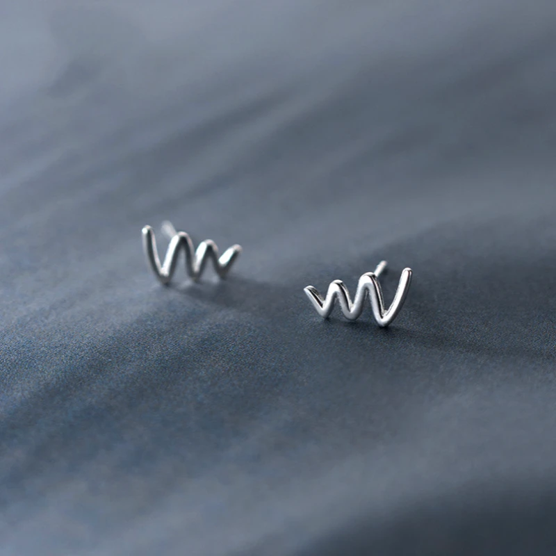 Close-up detail of the sparkling zircons and plating on the Wave Stud Earrings