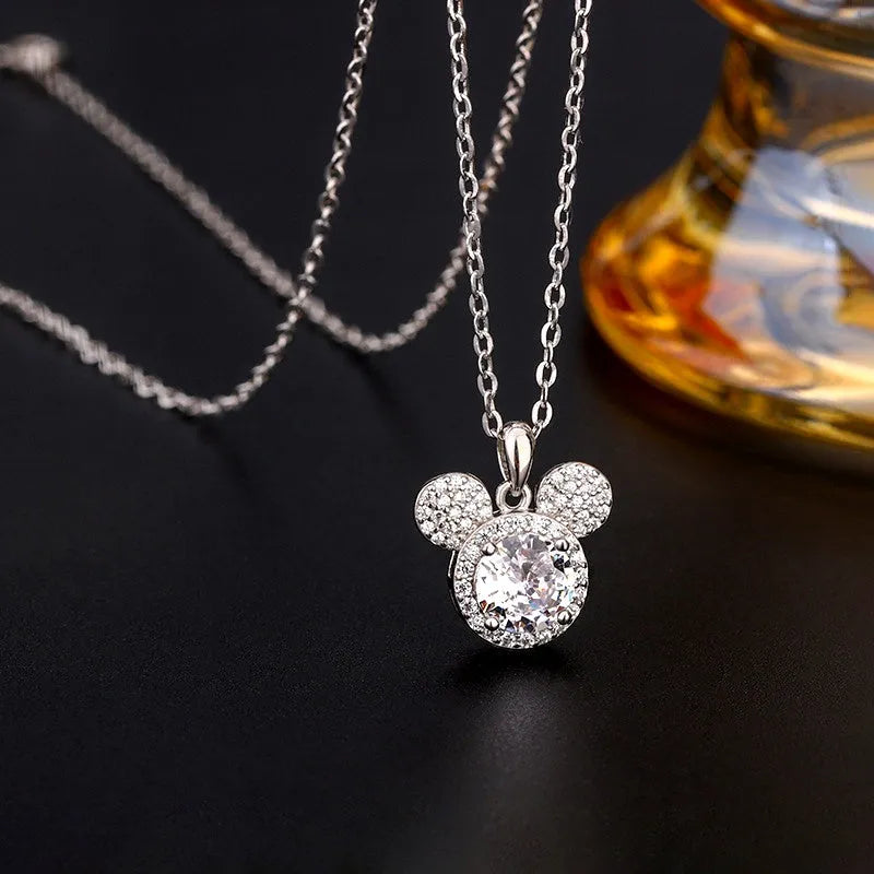 Detailed view of the Sterling Silver Simple Mickey Mouse Necklace chain and pendant