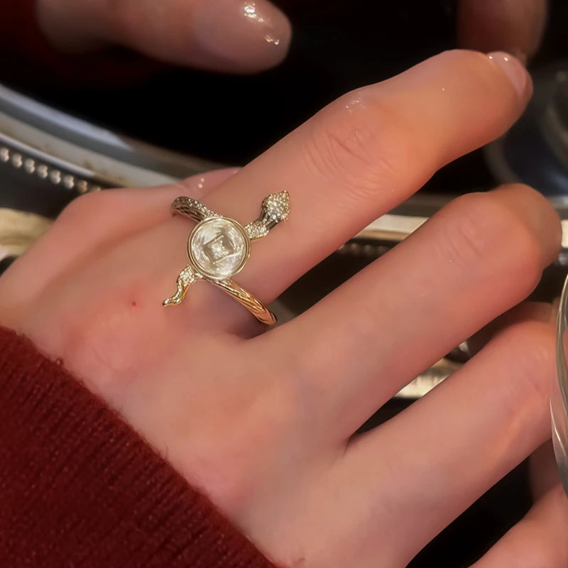 Sterling Silver Snake Diamond-Encrusted Rotating Copper Coin Rings - stunning Rotating Snake Ring