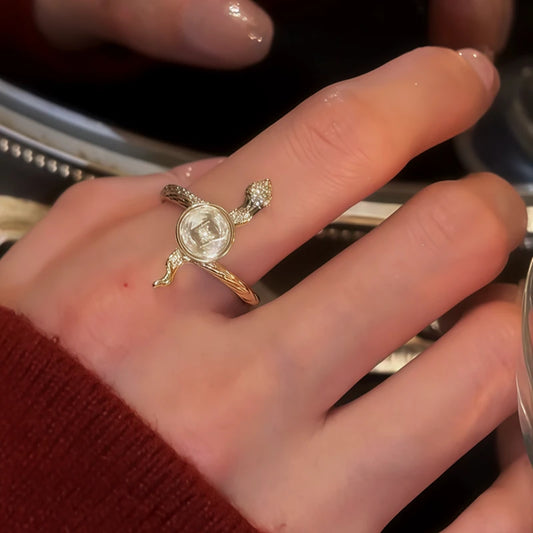 Sterling Silver Snake Diamond-Encrusted Rotating Copper Coin Rings - stunning Rotating Snake Ring