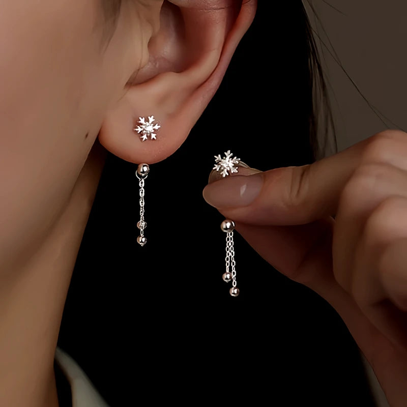 Sterling Silver Snowflake Jacket Earrings - elegant Snowflake Ear Jackets