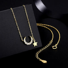 Detailed view of the Sterling Silver Star And Moon Necklace chain and pendant