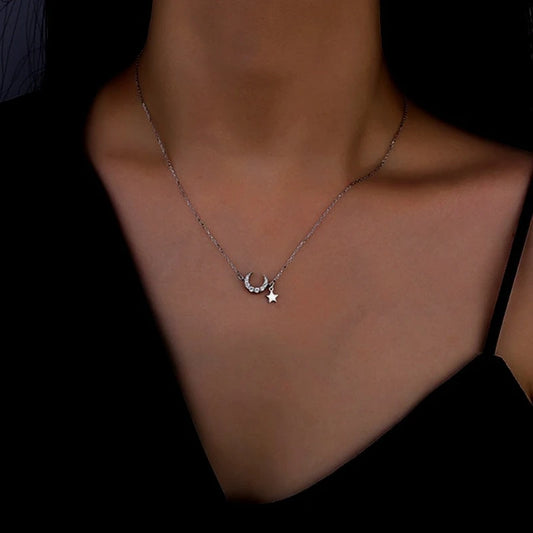Sterling Silver Star And Moon Necklace - beautiful Star and Moon Necklace