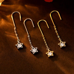 Close-up detail of the sparkling zircons and plating on the Star Ear Hooks