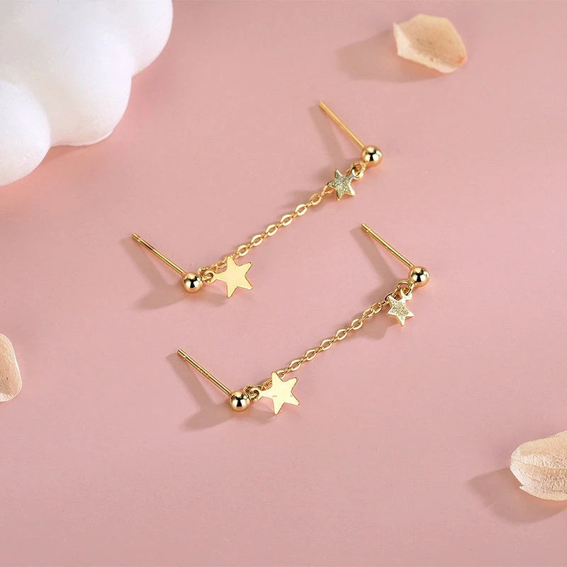 Sterling Silver Star Tassel Earrings - elegant Star Dangle Earrings