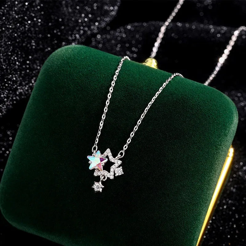 Detailed view of the Sterling Silver Stone Star Necklace chain and pendant