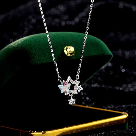 Sterling Silver Stone Star Necklace worn to showcase its length and pendant detail