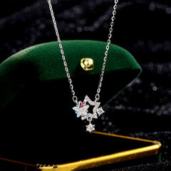 Sterling Silver Stone Star Necklace worn to showcase its length and pendant detail