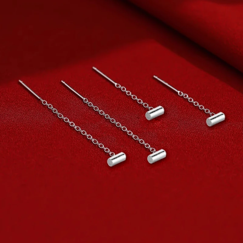 Angled view of the Sterling Silver Threader Earrings
