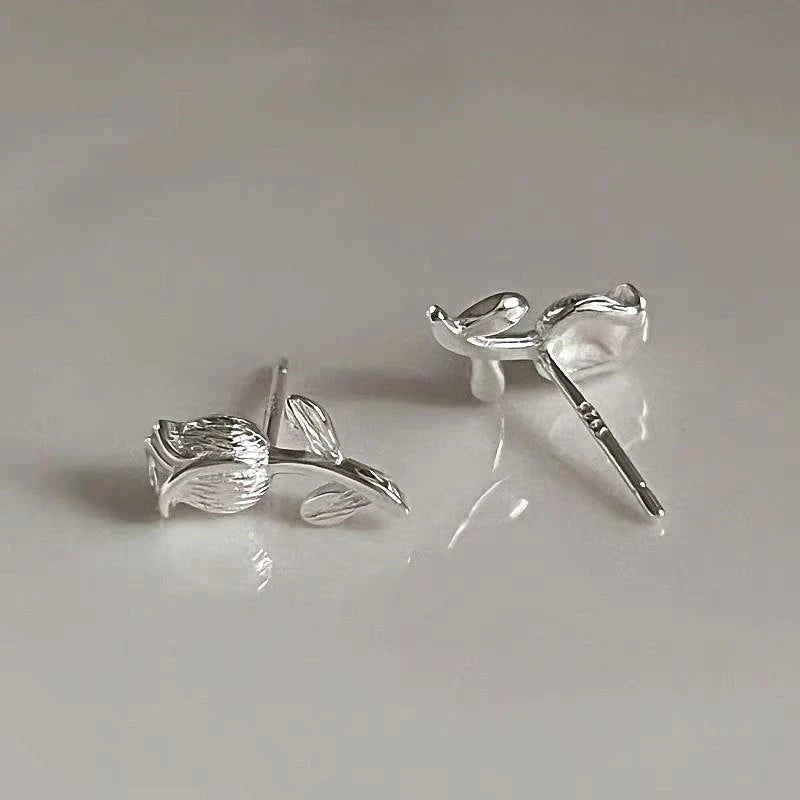 Angled view of the Sterling Silver Tulip Stud Earrings