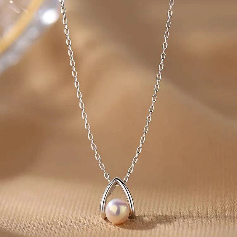 Sterling Silver Water Drop Split Pearl Necklaces - beautiful Split Pearl Necklace